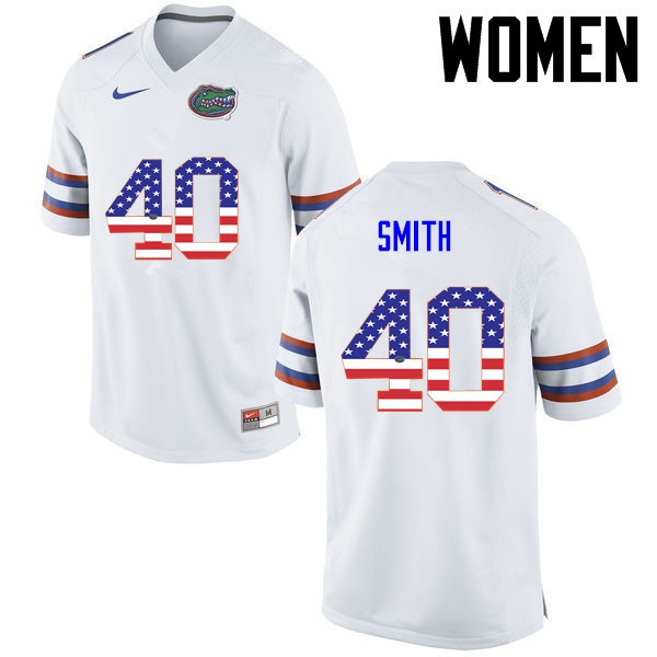 Florida Gators Women #40 Nick Smith College Football USA Flag Fashion White